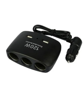 Roztrojka do zásuvky autozapalovače + 2x USB černá s kabelem