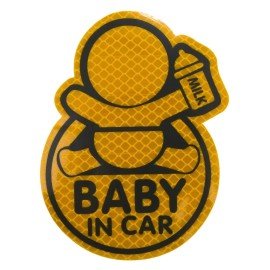 Reflexní samolepka dítě v aute / baby in car žlutá