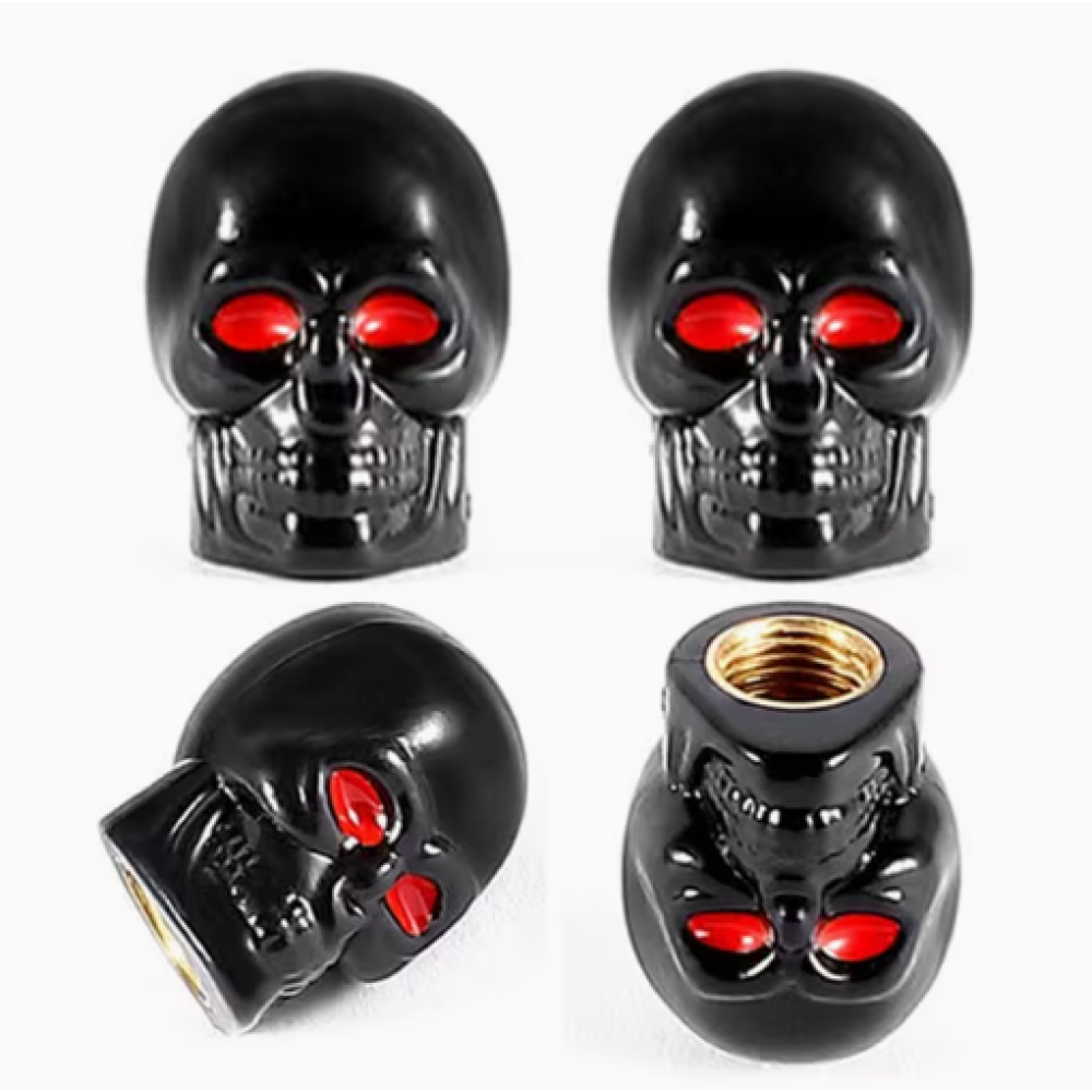 Čepičky ventilků lebka černá s červenýma očima (4 ks)