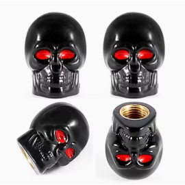 Čepičky ventilků lebka černá s červenýma očima (4 ks)