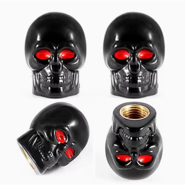 Čepičky ventilků lebka černá s červenýma očima (4 ks)